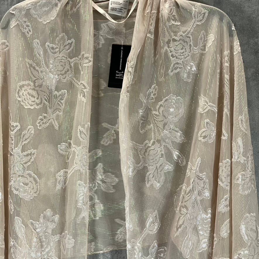INC Women's Blush Floral-Print Sheer Metallic Fringe-Trim Wrap SZ OS
