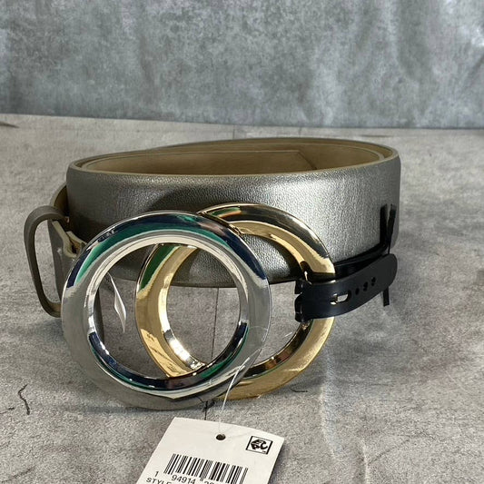 INC INTERNATIONAL CONCEPTS Women's Pewter Two-Tone Double-Circle Buckle Belt SZS