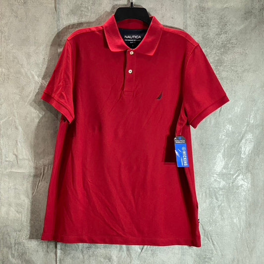 NAUTICA Men's Red Slim-Fit Performance Deck Short Sleeve Polo SZ L