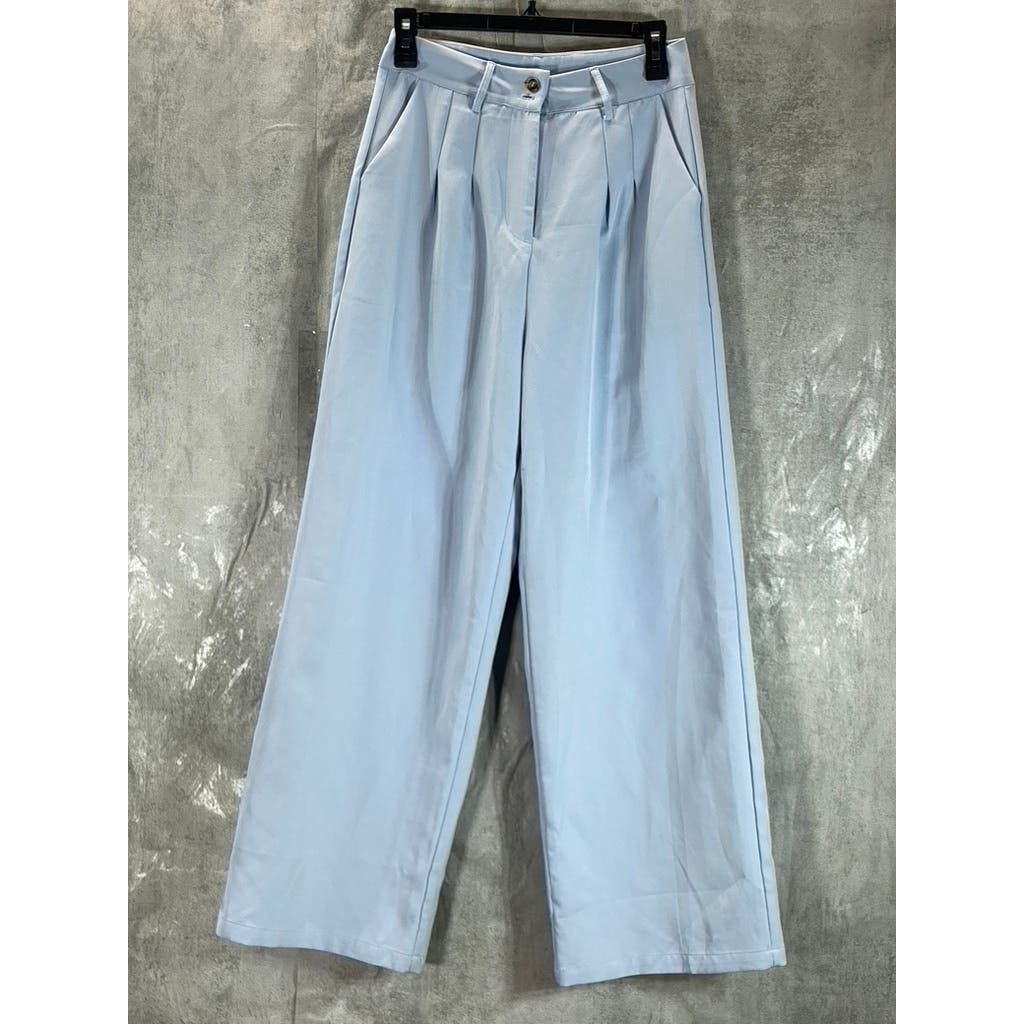 CIDER Women's Light Blue High-Waist Pleated Straight Leg Trousers SZ S(US 4)