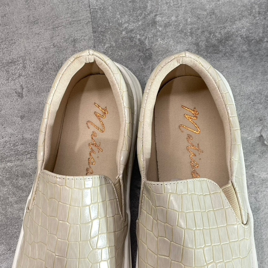 MATISSE Women's Ivory Croc Embossed Round-Toe Slip-On Sneakers SZ 7.5