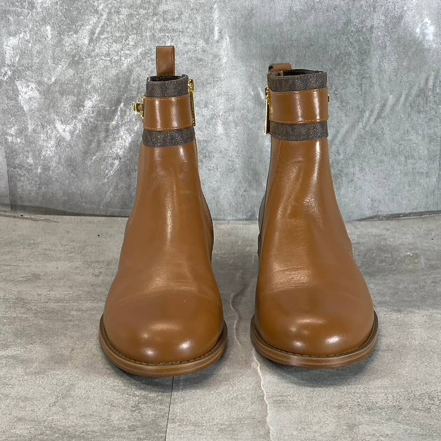 MICHAEL MICHAEL KORS Women's Cognac Leather Padma Strapped Block-Heel Boots SZ6