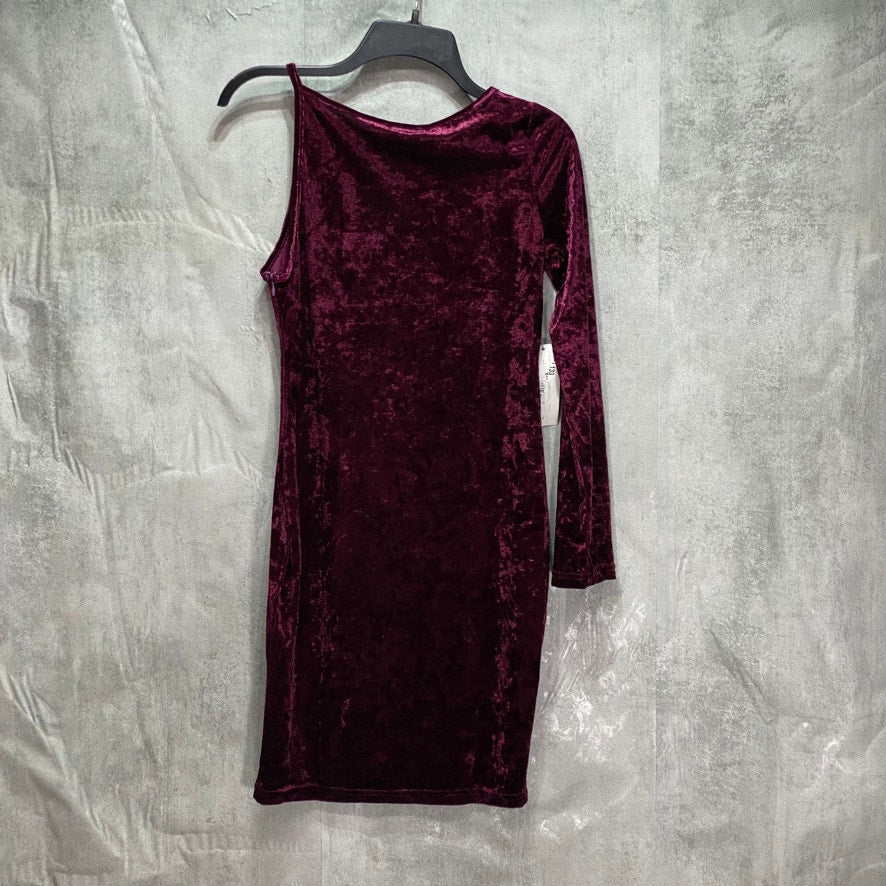 AX PARIS Plum Crushed Velvet Boat Neck One Sleeve Mini Dress SZ 6