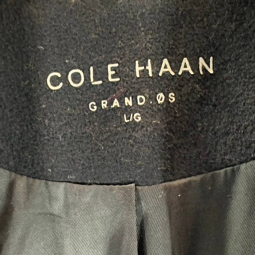 COLE HAAN Grand.OS Men's Black Stretch Wool Three-Button Top Coat SZ L