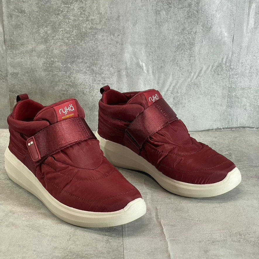 RYKA Women's Burgundy Fabric Ascend Puff Round-Toe Slip-On Wedge Sneaker SZ 8