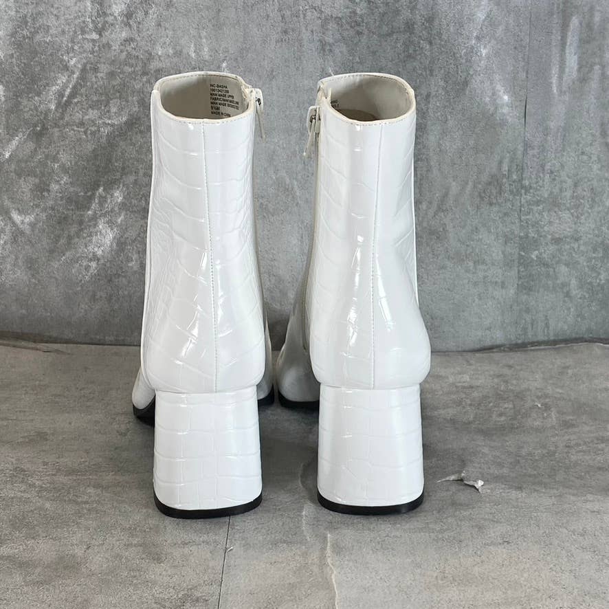 INC INTERNATIONAL Women's White Croc Dasha Square-Toe Block-Heel Boots SZ 9.5