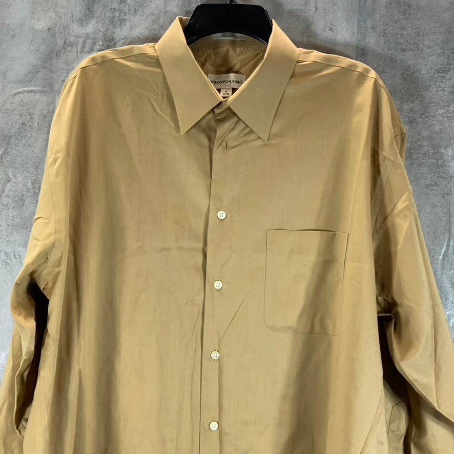 PRONTO UOMO Men's Tan Non-Iron 80's 2-Ply Button-Up Dress Shirt SZ 17 32/33