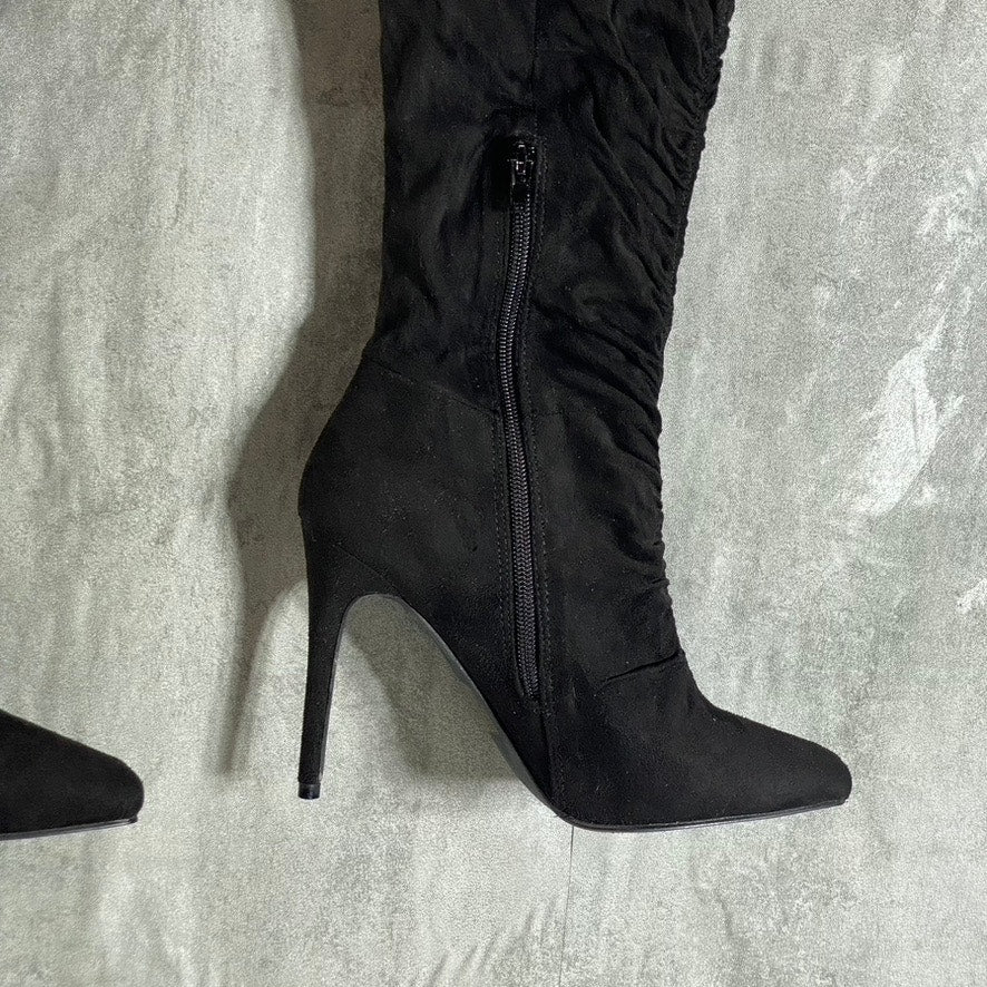 JOURNEE COLLECTION Women's Wide Calf Black Fantasia Over-The-Knee Stiletto Boots