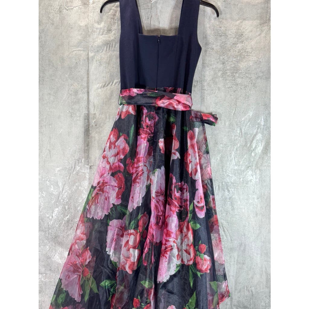 ELIZA J Women's Navy Square-Neck Floral-Print Skirt Gown SZ 6