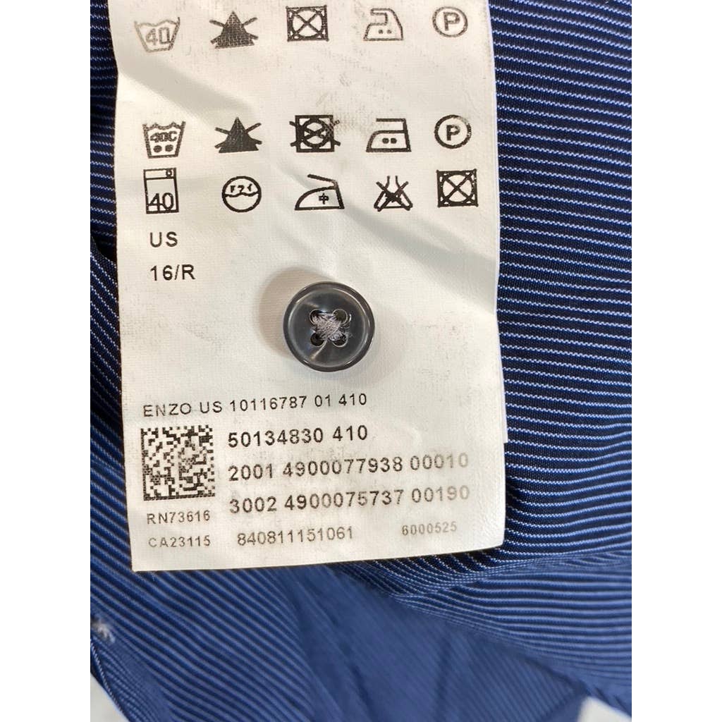 BOSS HUGO BOSS Men's Navy Pinstripe Button-Up Long-Sleeve Dress Shirt SZ16 32/33