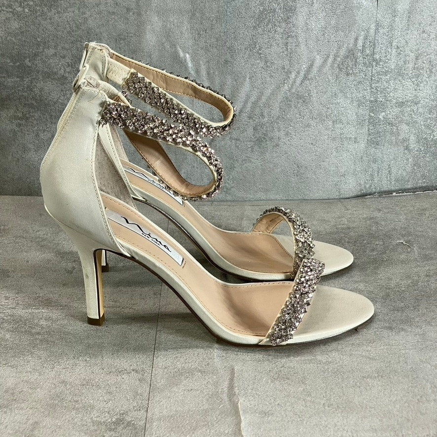 NINA Women's Ivory Luster Satin Vauna Rhinestone Embellished Dress Sandals SZ 7