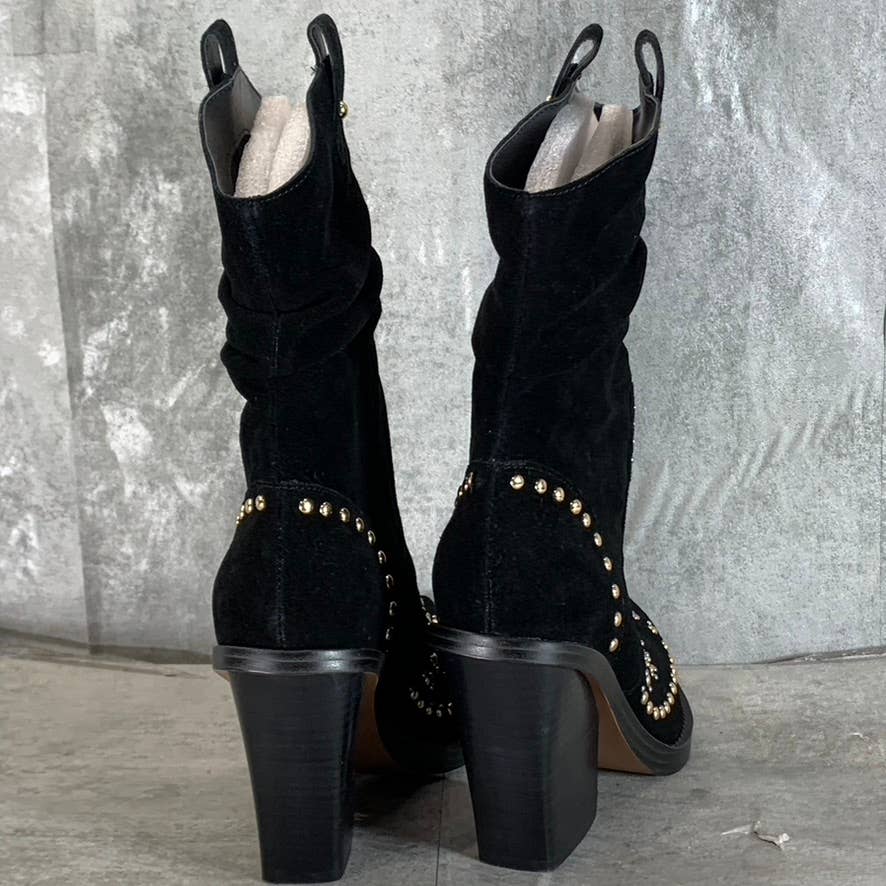 JESSICA SIMPSON Women's Black Studded Larna Almond-Toe Western Boots SZ 10