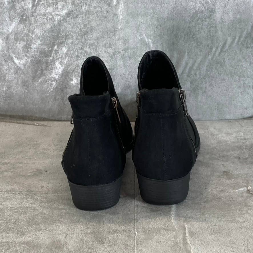 SUN+STONE Women's Black Micro Abby Double-Zip Round-Toe Block-Heel Booties SZ 8