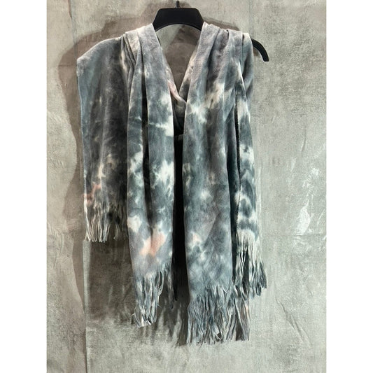 BP. Women's Grey-White Tie-Dye Fringe Detail Wrap SZ OS