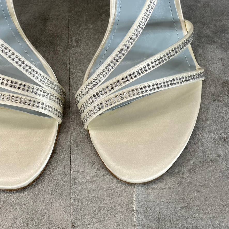 NINE WEST Women's Ivory Irelynn Ankle-Strap Rhinestone Dress Sandals SZ 5.5