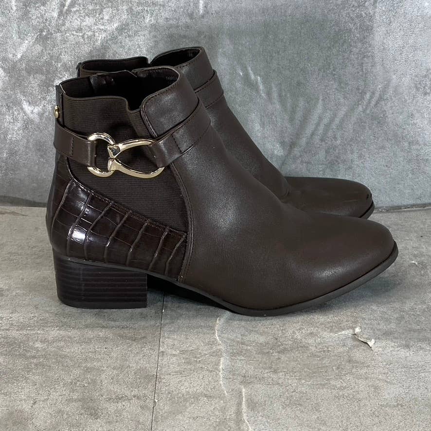 KAREN SCOTT Women's Dark Brown Nadine Almond-Toe Side-Zip Ankle Boots SZ 7