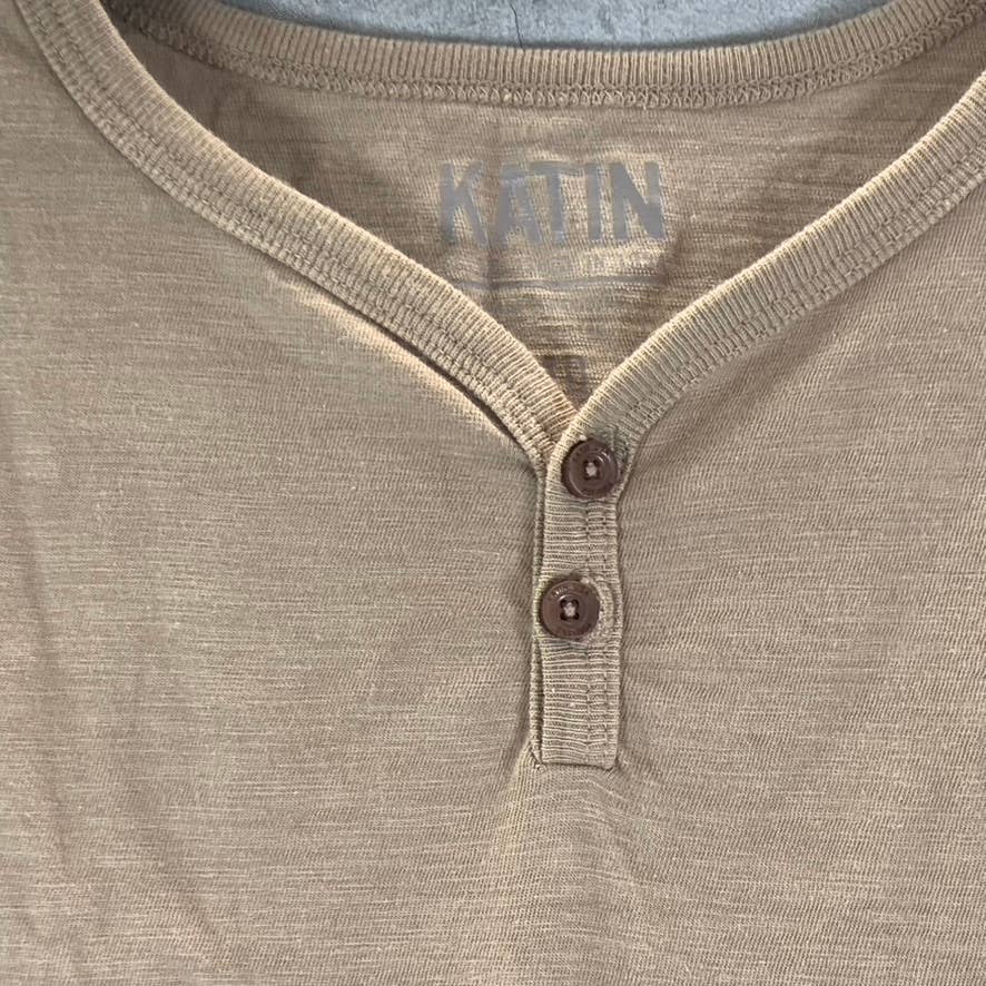 KATIN USA Men's Tan Folk 2-Button Henley Short-Sleeve Shirt SZ M