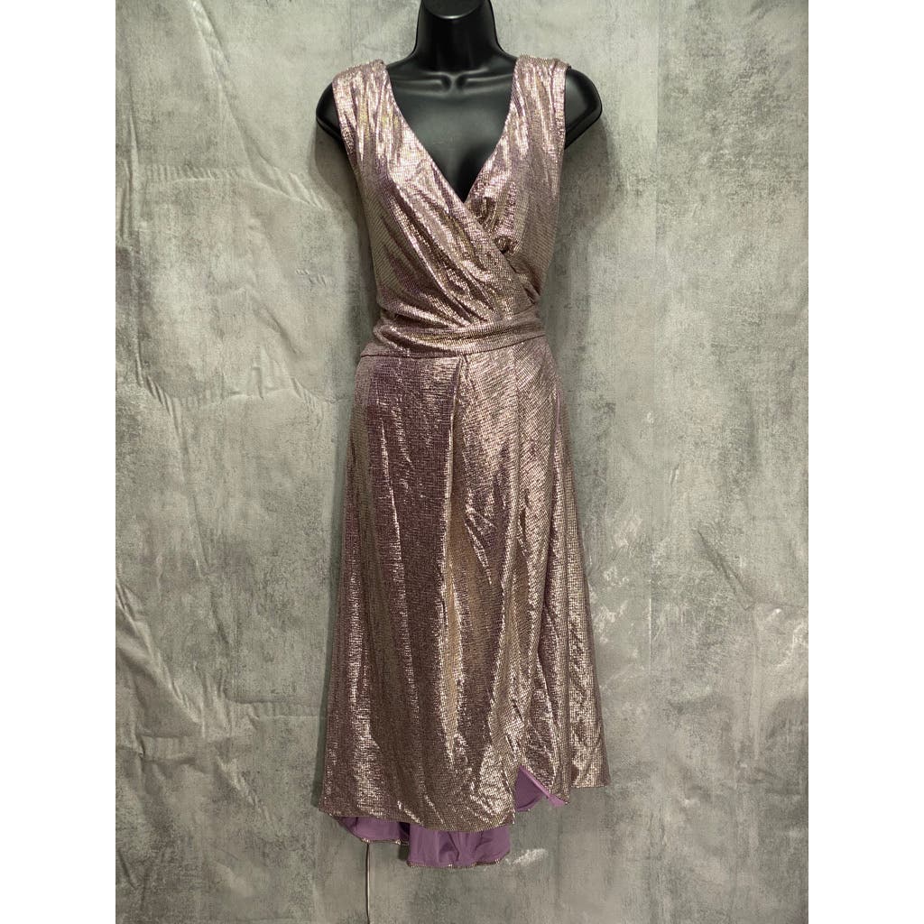 RACHEL ROY Plus Size Purple Faux-Wrap Sleeveless Knee-Length Brigette Foil Dress SZ 3X