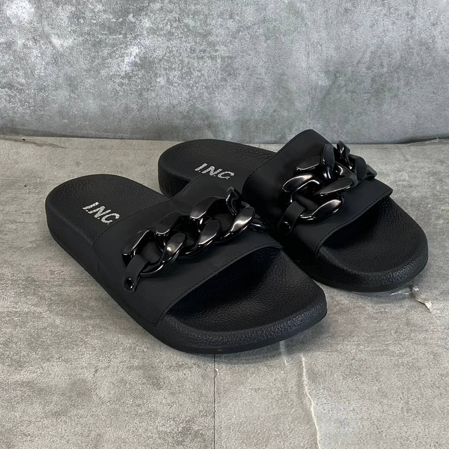 INC INTERNATIONAL CONCEPTS Women's Black Peymen 70 Chain-Detail Slide Sandal SZ5