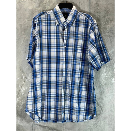 TAILORDBYRD Men's Blue Plaid Button-Up Short-Sleeve Shirt SZ XL