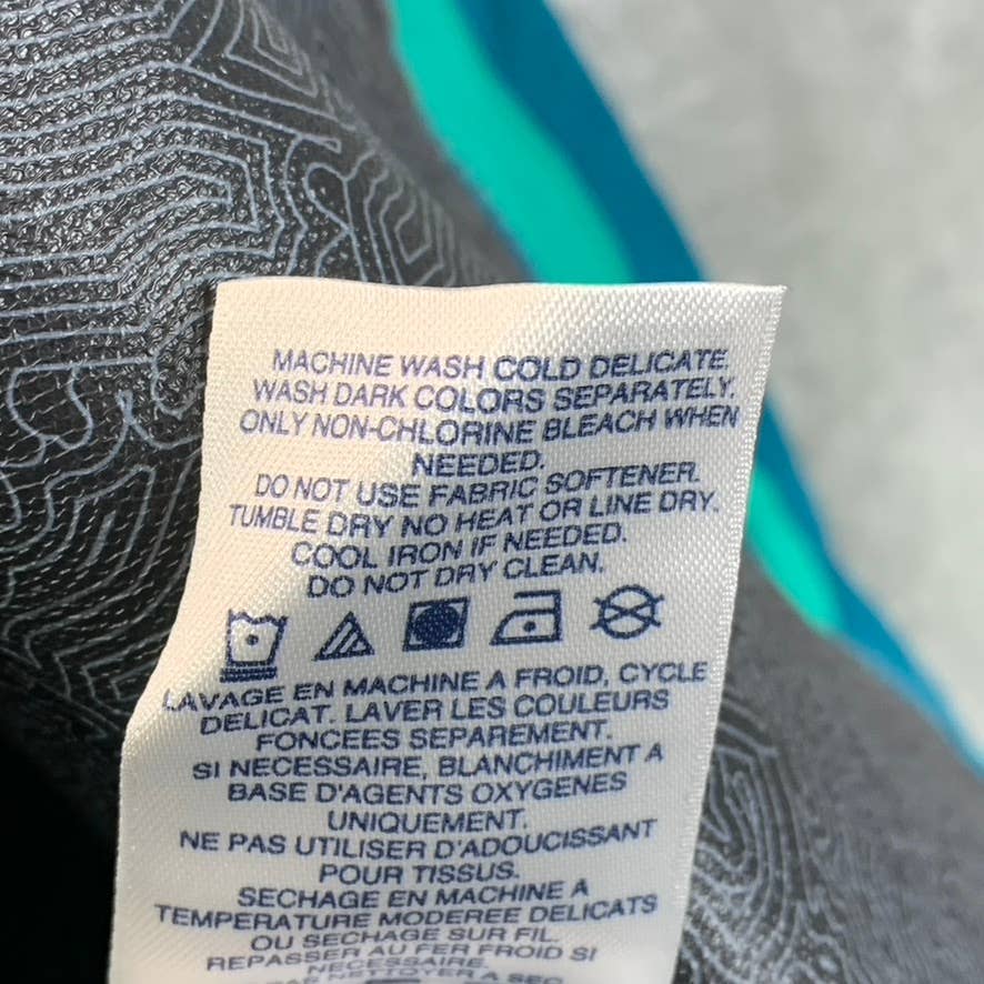 LANDS' END Men's Aqua Green Colorblocked Zip-Up Hooded Waterproof Jacket SZ M