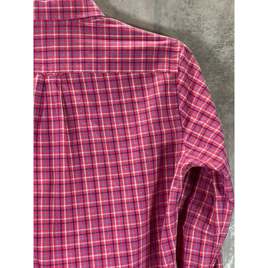 CLUB MONACO Men's Red Plaid Slim-Fit Button-Up Long-Sleeve Shirt SZ M