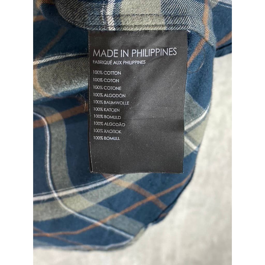 CLUB MONACO Men's Navy Plaid Slim-Fit Long Sleeve Button-Up Shirt SZ M