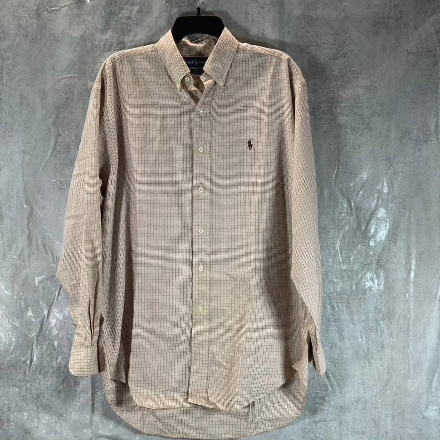RALPH LAUREN Men's Tan Gingham Blake Classic-Fit Long-Sleeve Button-Up Shirt SZM