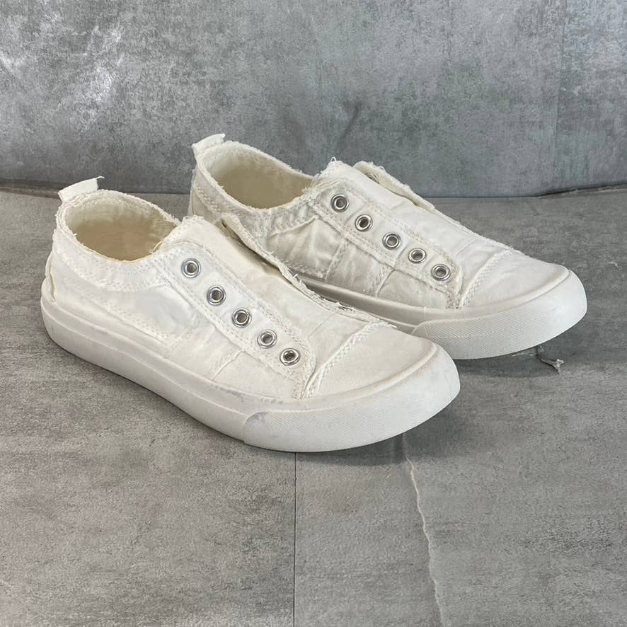 MADDEN GIRL Women's White Fabric Lillyy Round-Toe Laceless Slip-On Sneaker SZ6.5
