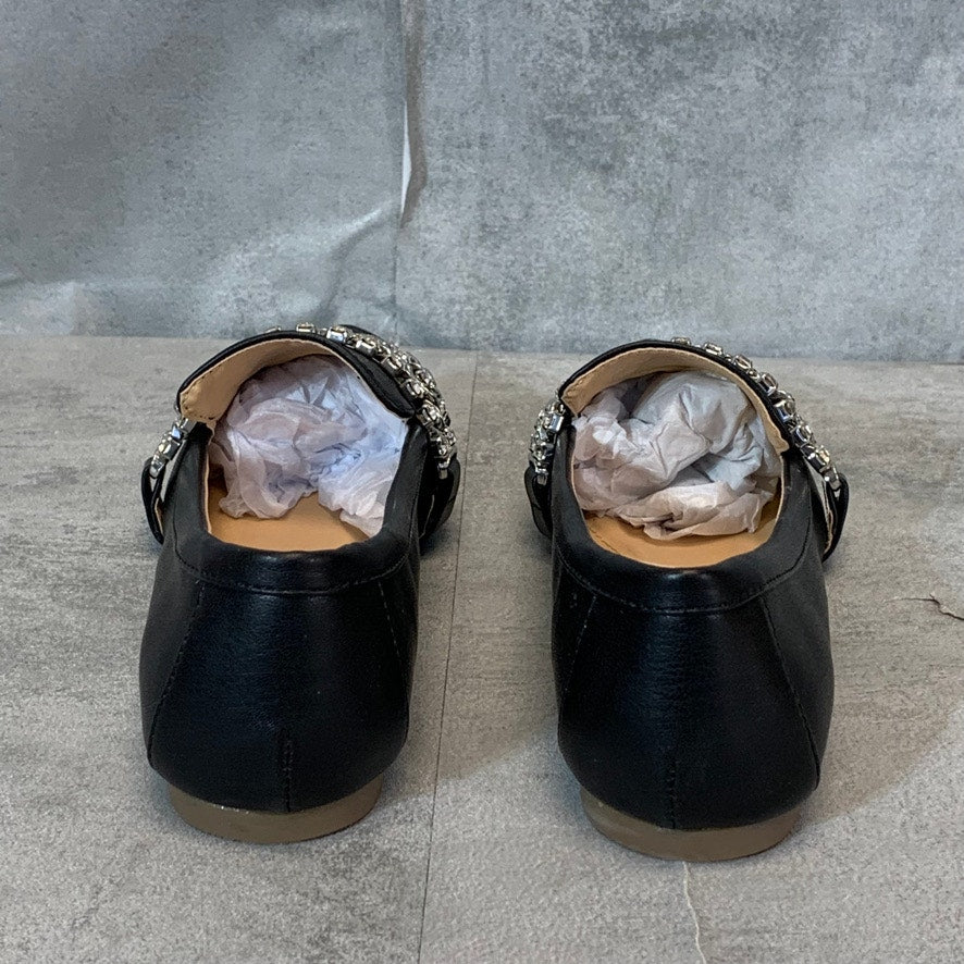 XOXO Black Vona Crystal Chain Embellished Pointed-Toe Slip-On Flats SZ 6