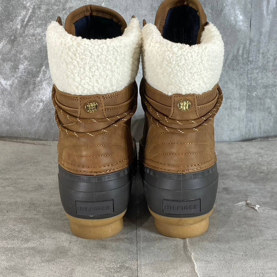 TOMMY HILFIGER Women's Dark Brown Rainah Faux-Leather Faux-Fur Duck Boots SZ 10