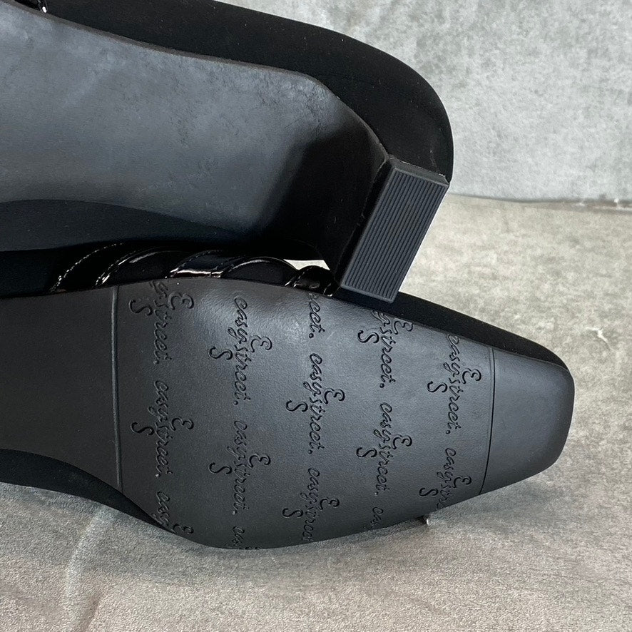 EASY STREET Women's Black Suede Entice Square-Toe Block-Heel Slip-On Pumps SZ8.5