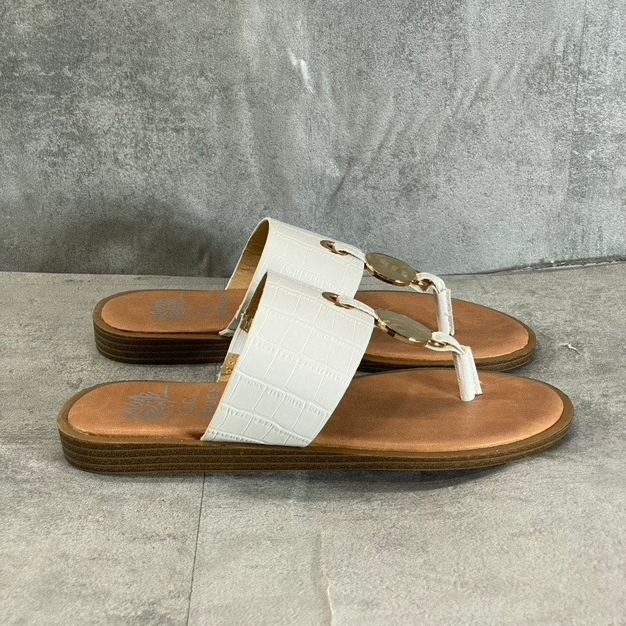 GC SHOES Women’s White Candace Memory Foam Thong Slip-On Flat Sandals SZ 6