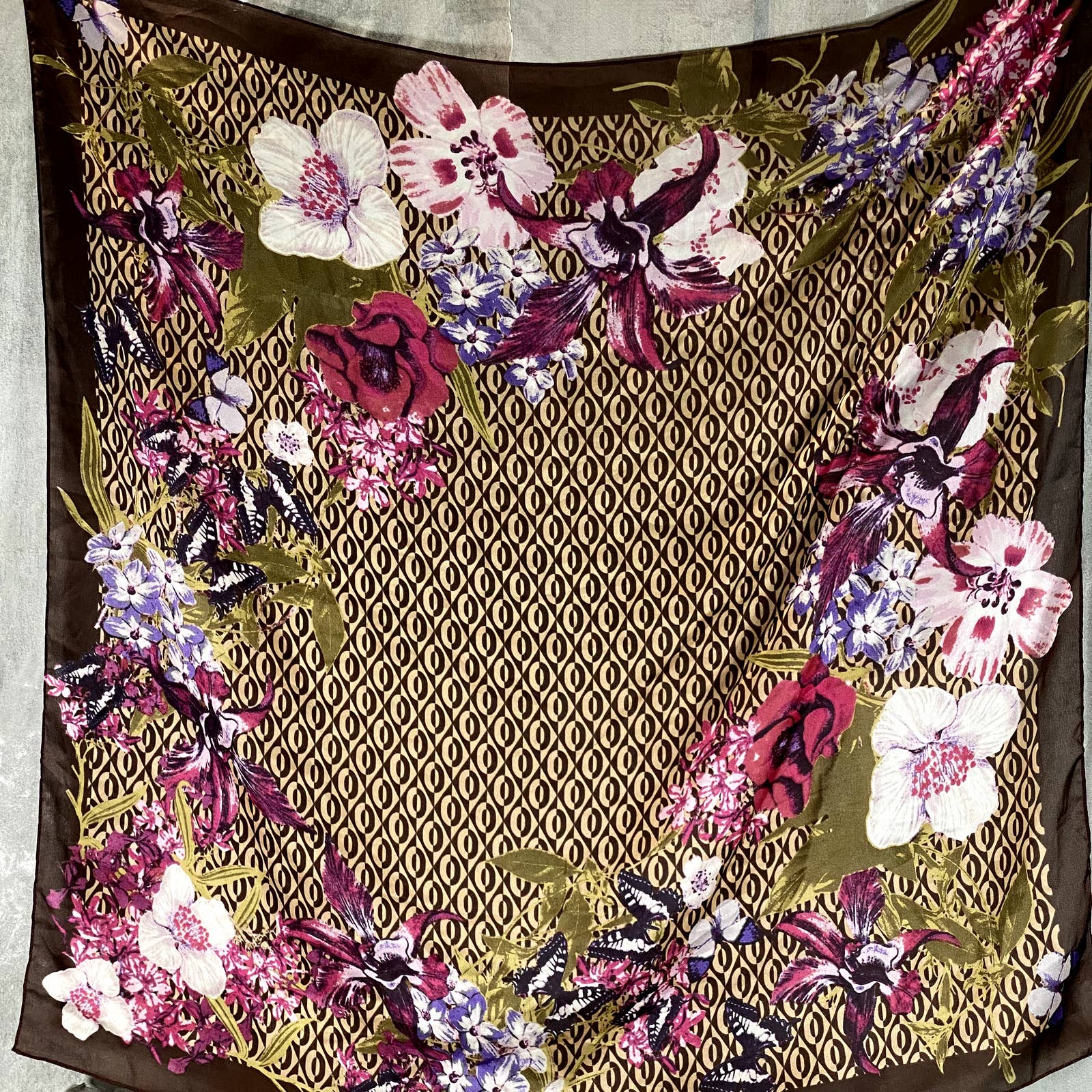 GIANI BERNINI Women's Brown Floral-Print Square Loop Scarf SZ OS