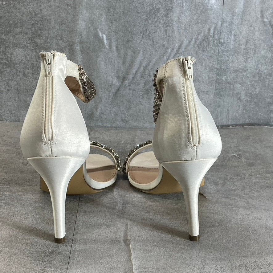 NINA Women's Ivory Luster Satin Vauna Rhinestone Embellished Dress Sandals SZ 7