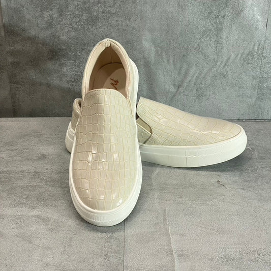 MATISSE Women's Ivory Croc Embossed Round-Toe Slip-On Sneakers SZ 7.5