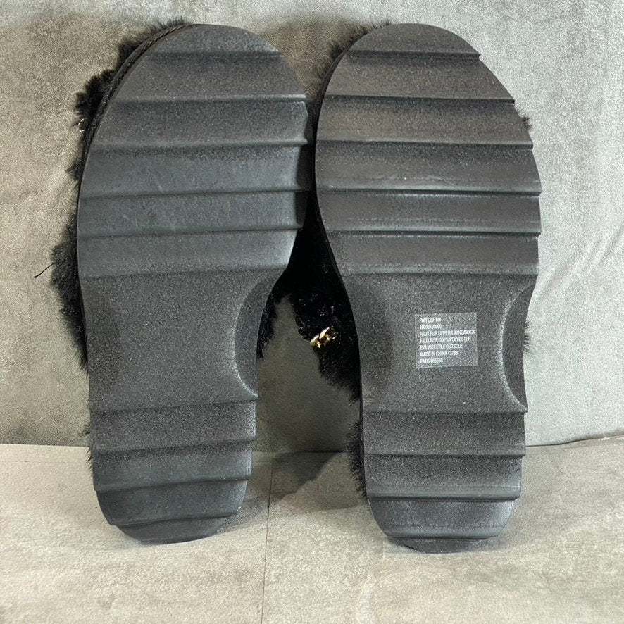 WILD PAIR Women's Black Paiyge Chain Faux-Fur Slide Slip-On Slippers SZ 6
