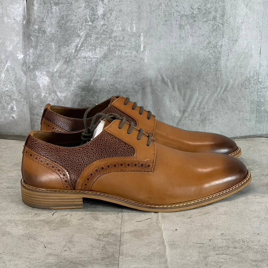 THOMAS & VINE Men's Cognac Clayton Plain-Toe Brogue Derby Shoes SZ 12