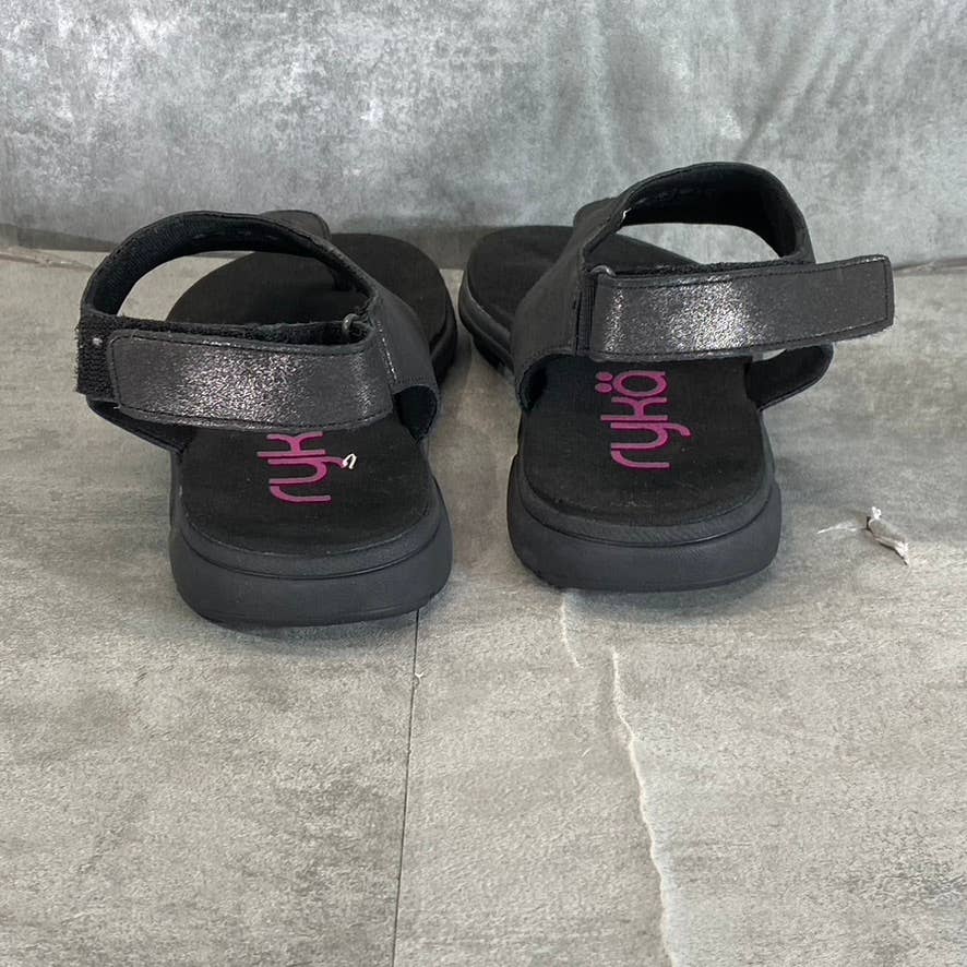 RYKA Women's Wide Black Margo Lightweight Ankle-Strap Thong Sandals SZ 7W