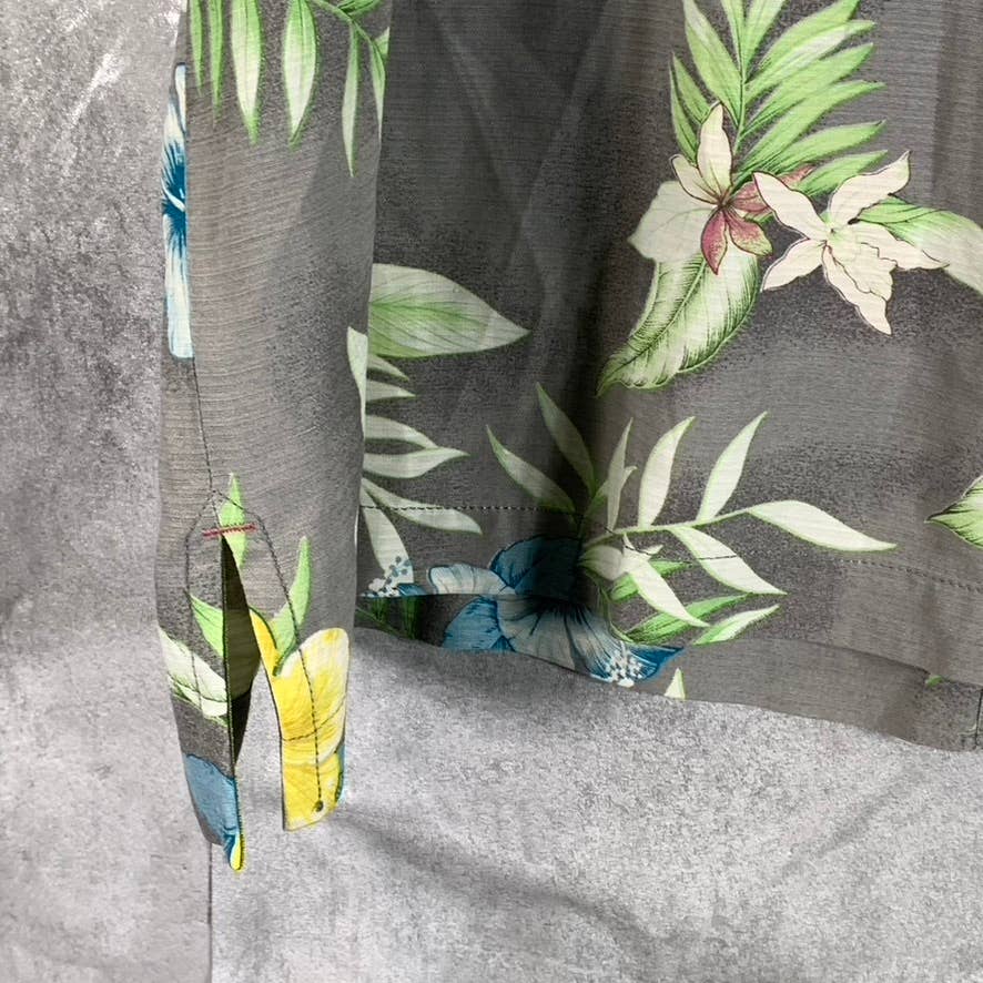 TOMMY BAHAMA Men's Grey Original-Fit Floral-Print Button-Up Silk Shirt SZ XL