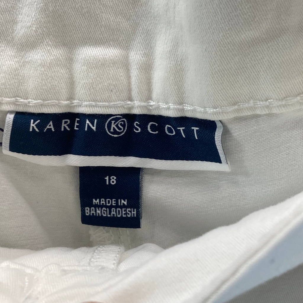 KAREN SCOTT Women's Bright White Mid-Rise Comfort-Waist Capri Pants SZ 18