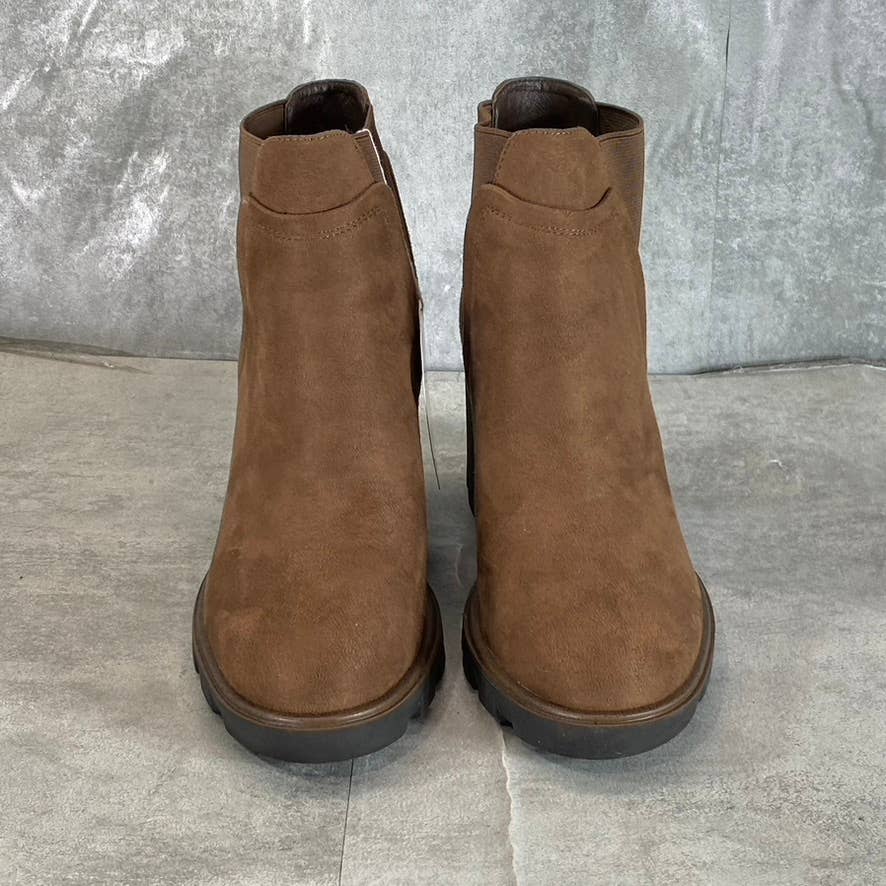 WHITE MOUNTAIN Women's Brown/Fabric Basil Stacked Block Heel Ankle Boots SZ 9