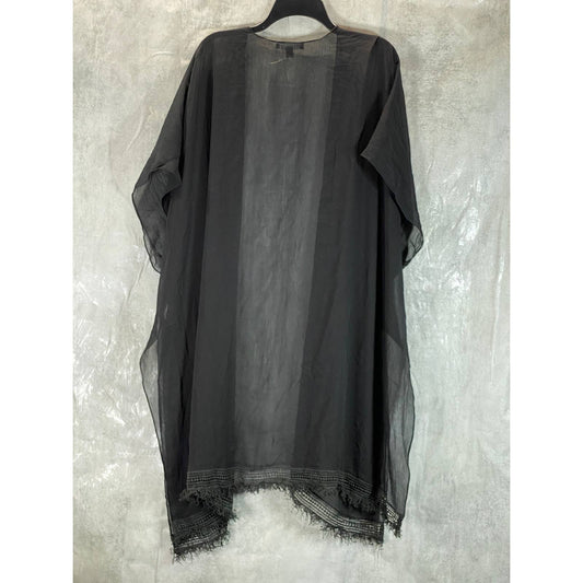 INC INTERNATIONAL CONCEPTS Women's Black Open-Front Fringe Kimono Coverup SZ OS