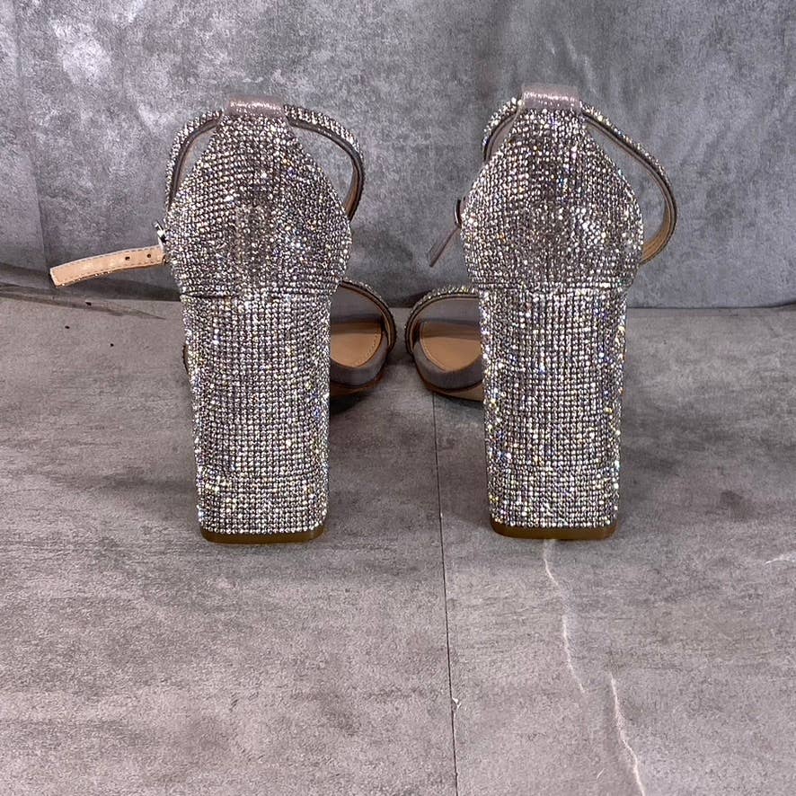 STEVE MADDEN Women's Silver Rhinestone Tiaa Square-Toe Two-Piece Sandals SZ 7
