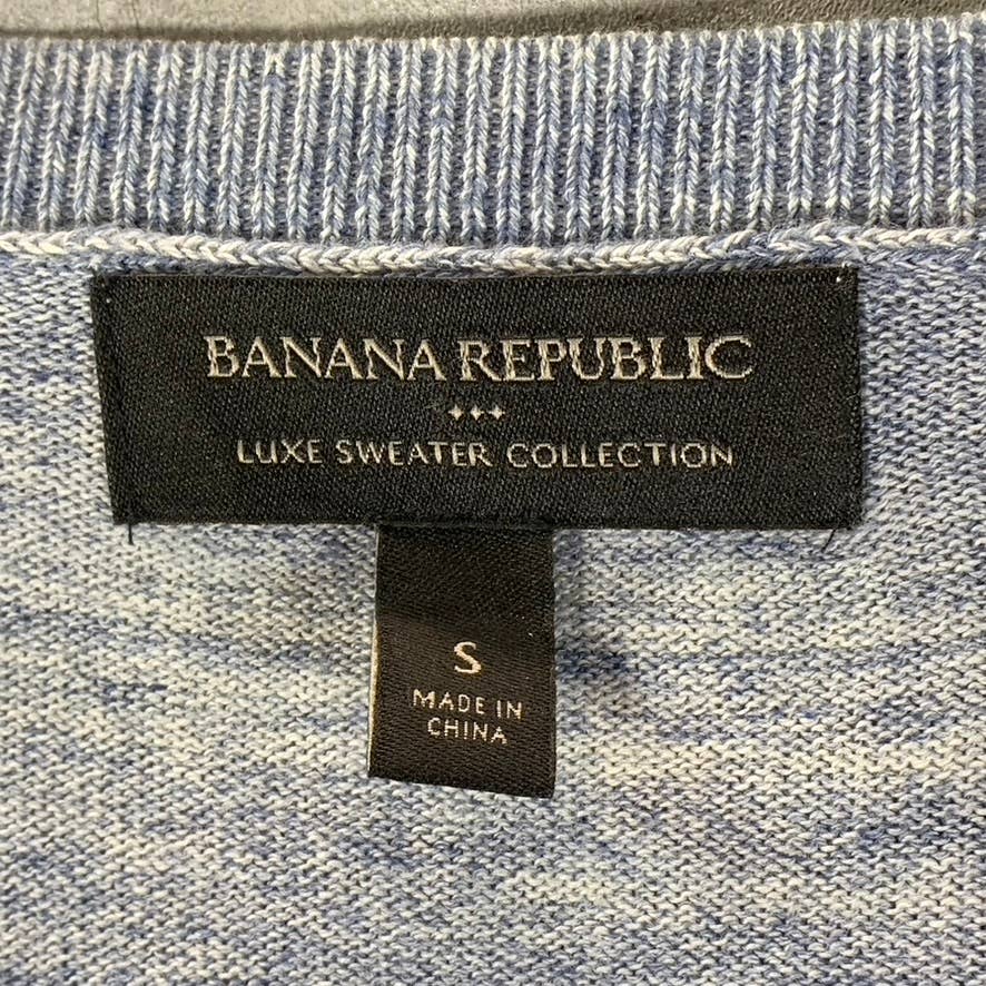 BANANA REPUBLIC Men's Blue Marled V-Neck Luxe Pullover Sweater SZ S