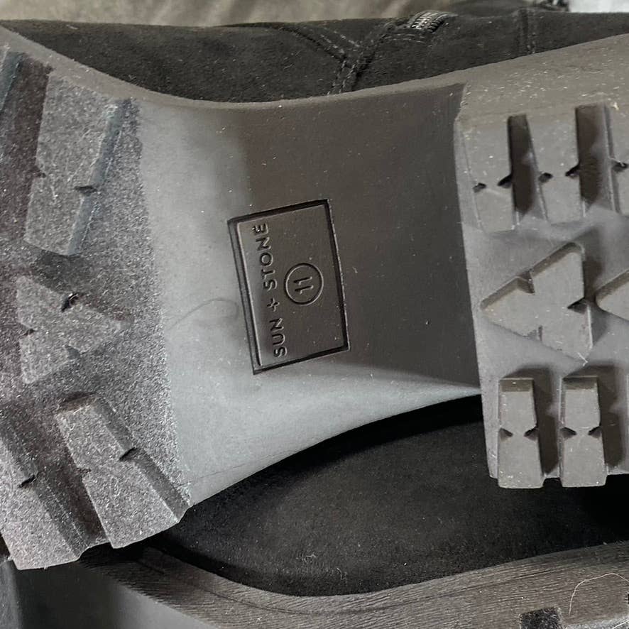 SUN+STONE Women's Black Romina Lug-Sole Block-Heel Lace-Up Hiker Booties SZ11