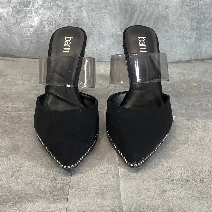 BAR III Women's Black Microsuede Brielle Studded Pointed-Toe Mule Pumps SZ 8.5