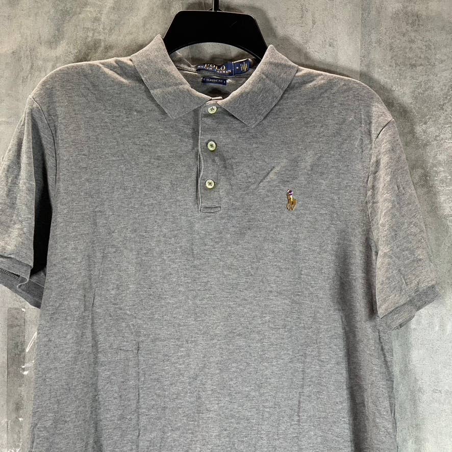 POLO RALPH LAUREN Men's Grey Heather Classic-Fit Soft Cotton Polo Shirt SZ M