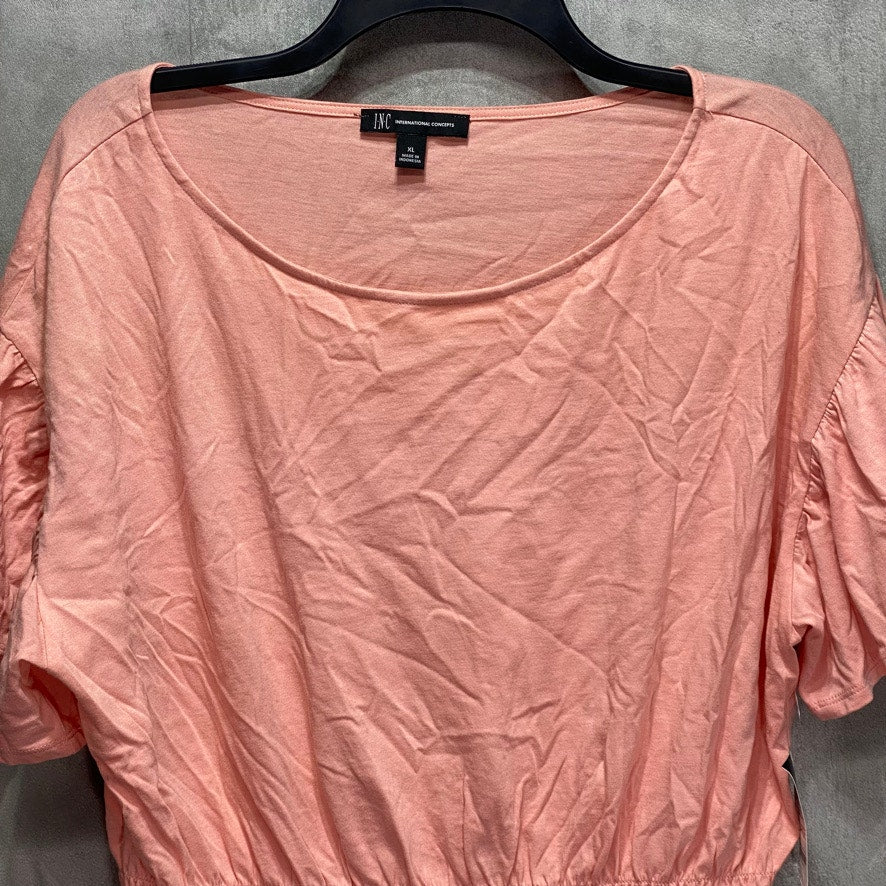 INC INTERNATIONAL CONCEPTS Mango Beach Smocked Waist Crewneck Short Sleeve Top SZ XL