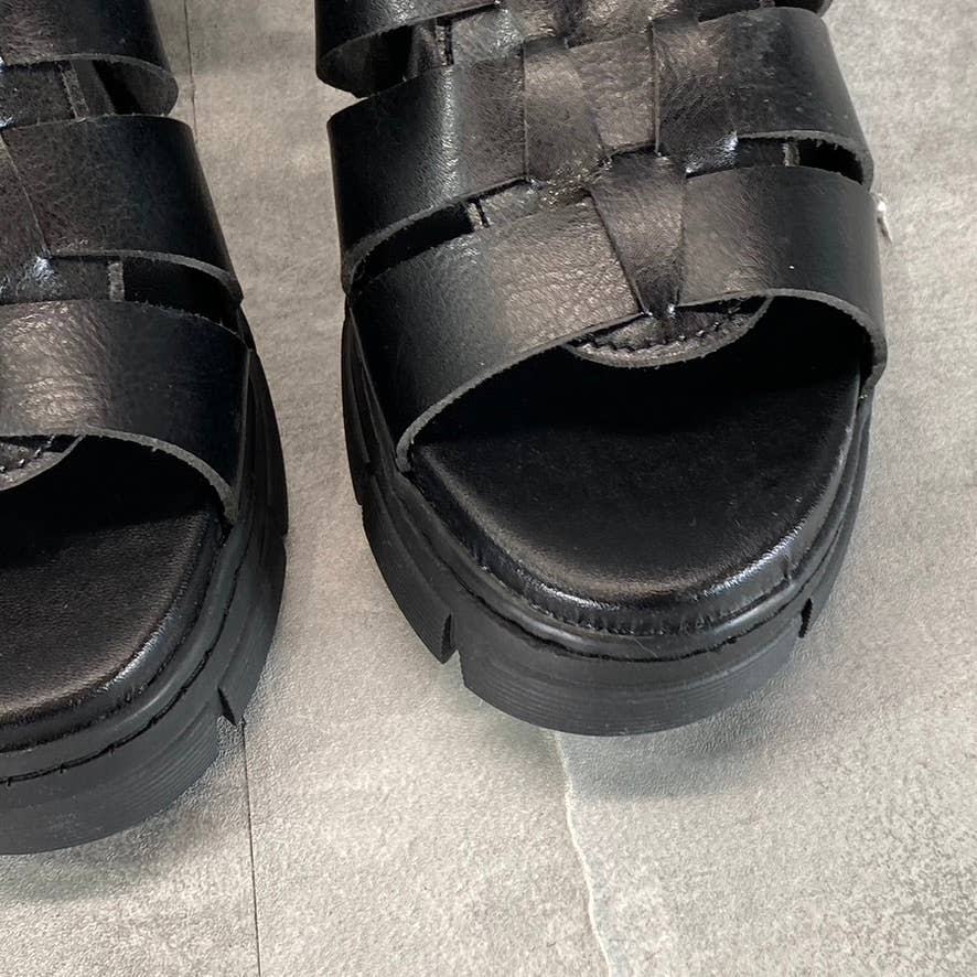 AQUA COLLEGE Women's Black Hannah Waterproof Lug-Sole Strappy Sandals SZ 8